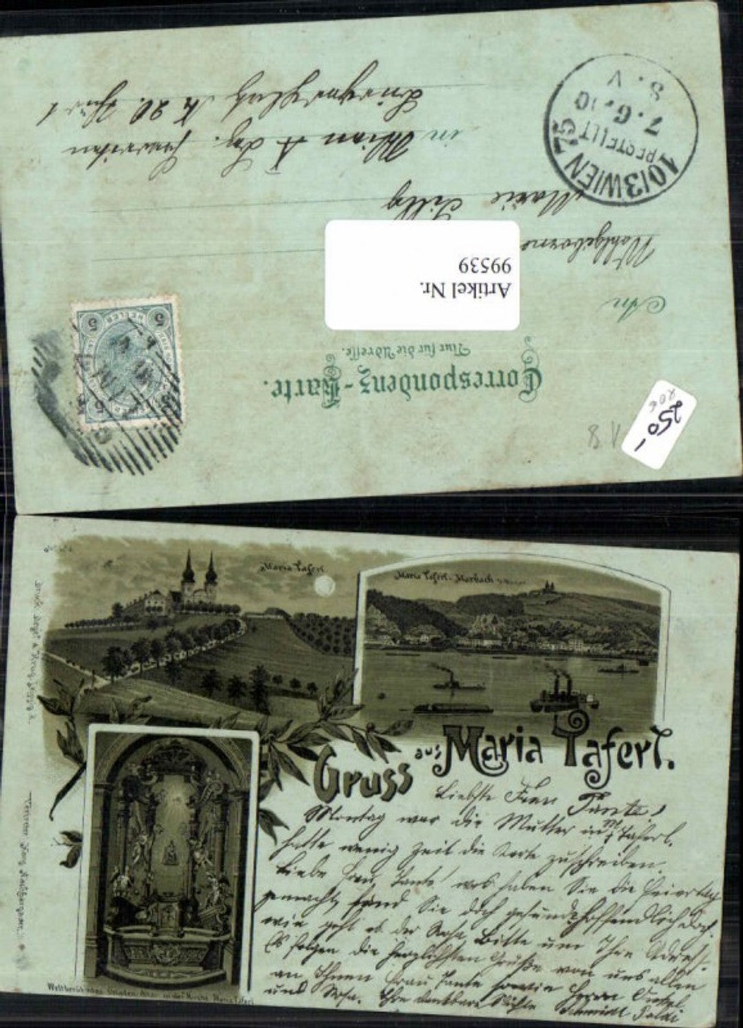 99539,Tolle Litho Gruss aus Maria Taferl Marbach 1899