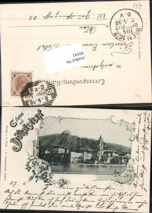 99591,Gruss asu Dürnstein in der Wachau Jugendstil 1898