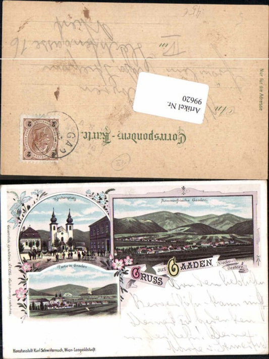99620,Tolle Litho Gruss aus Gaaden b. Mödling 1898
