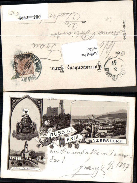 99663,Tolle Litho Gruss aus Maria Enzersdorf Lichtenstein 1897