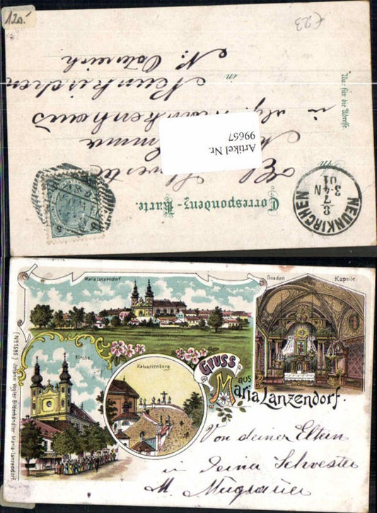 99667,Tolle Litho Gruss aus Maria Enzersdorf Kalvarienberg Kapelle 1900