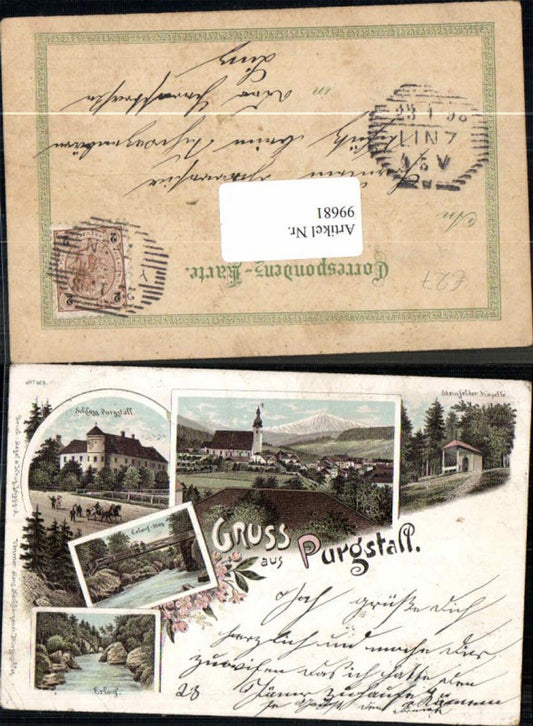 99681,Litho Gruss aus Purgstall Erlauf Steg Schloss 1898