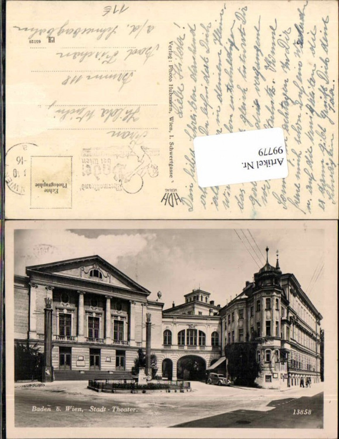 99779,Baden b. Wien Stadt Theater Strassenansicht 1935