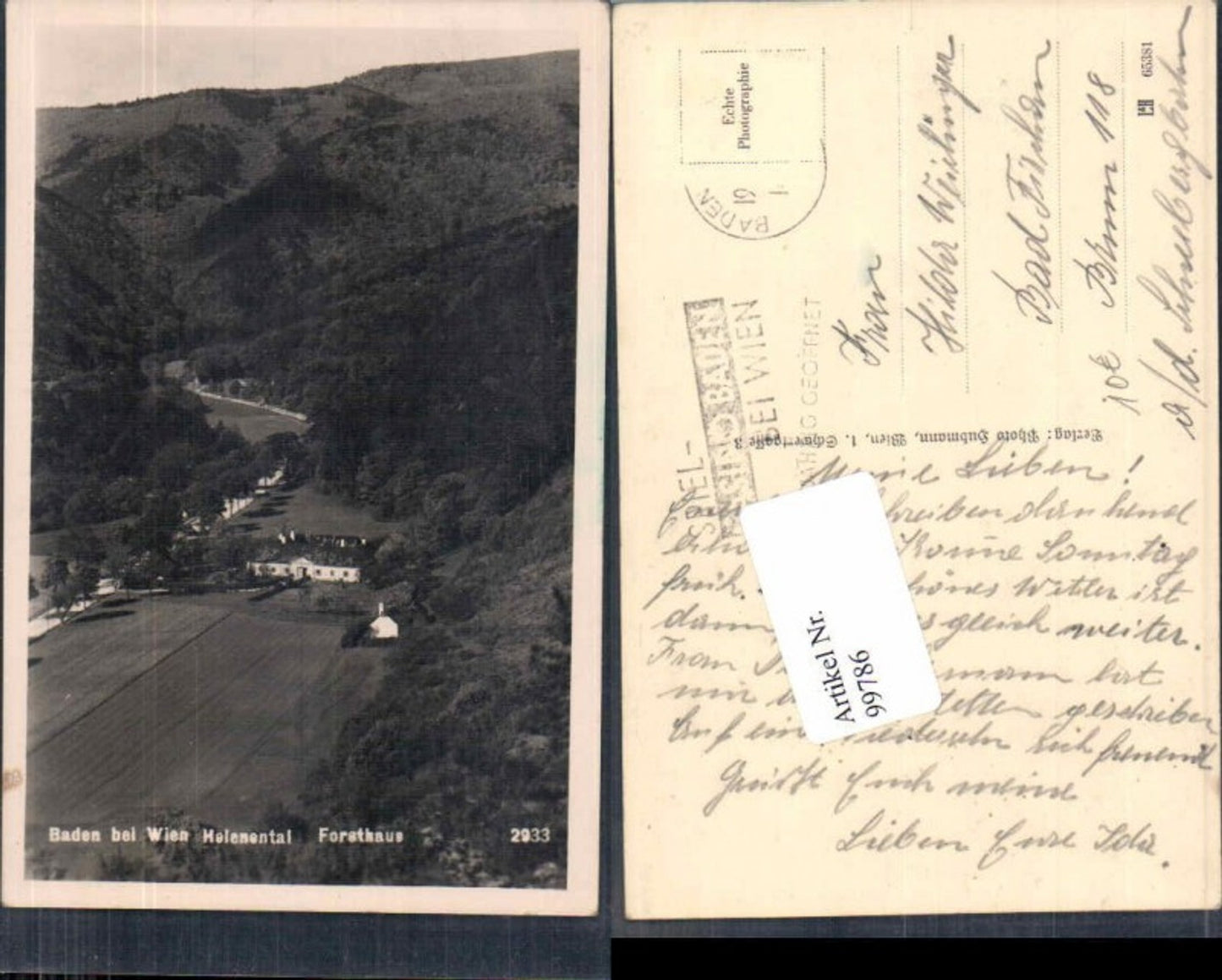 99786,Baden b. Wien Helenental Forsthaus Partie