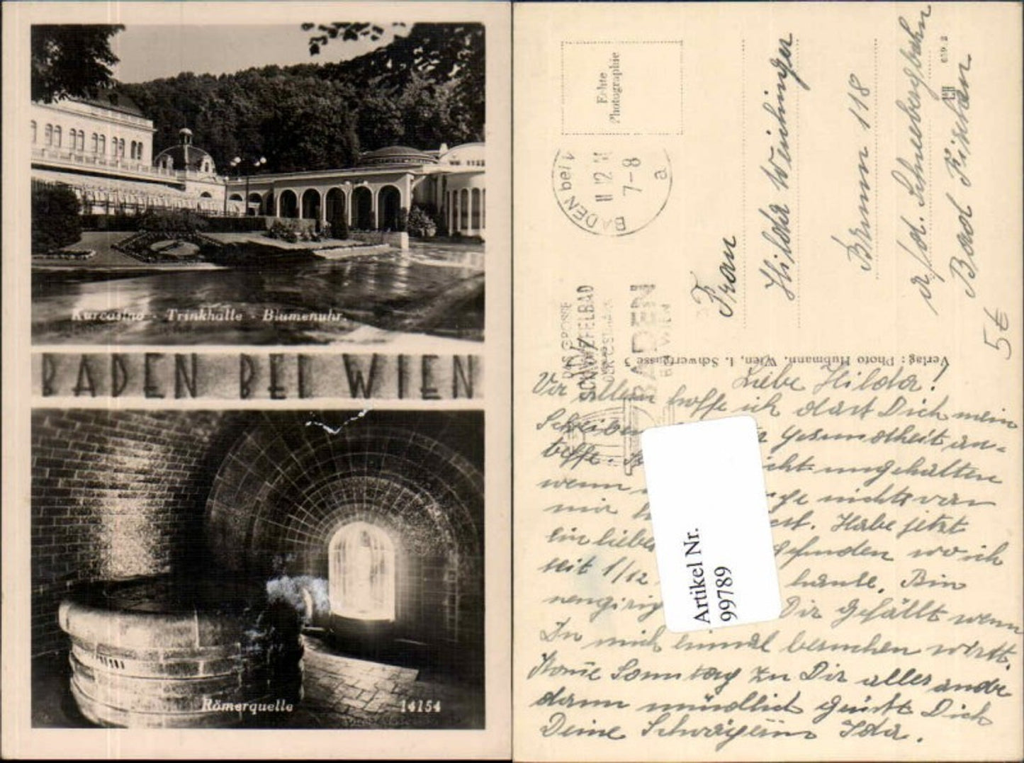 99789,Baden b. Wien Trinkhalle Blumenuhr Römerquelle