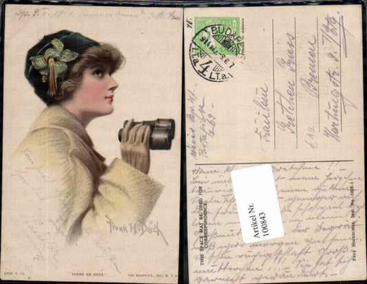 100843,Art Deco Nouveau Edwardian Girl Fernglas Mode Frau Paul Heckscher 1025