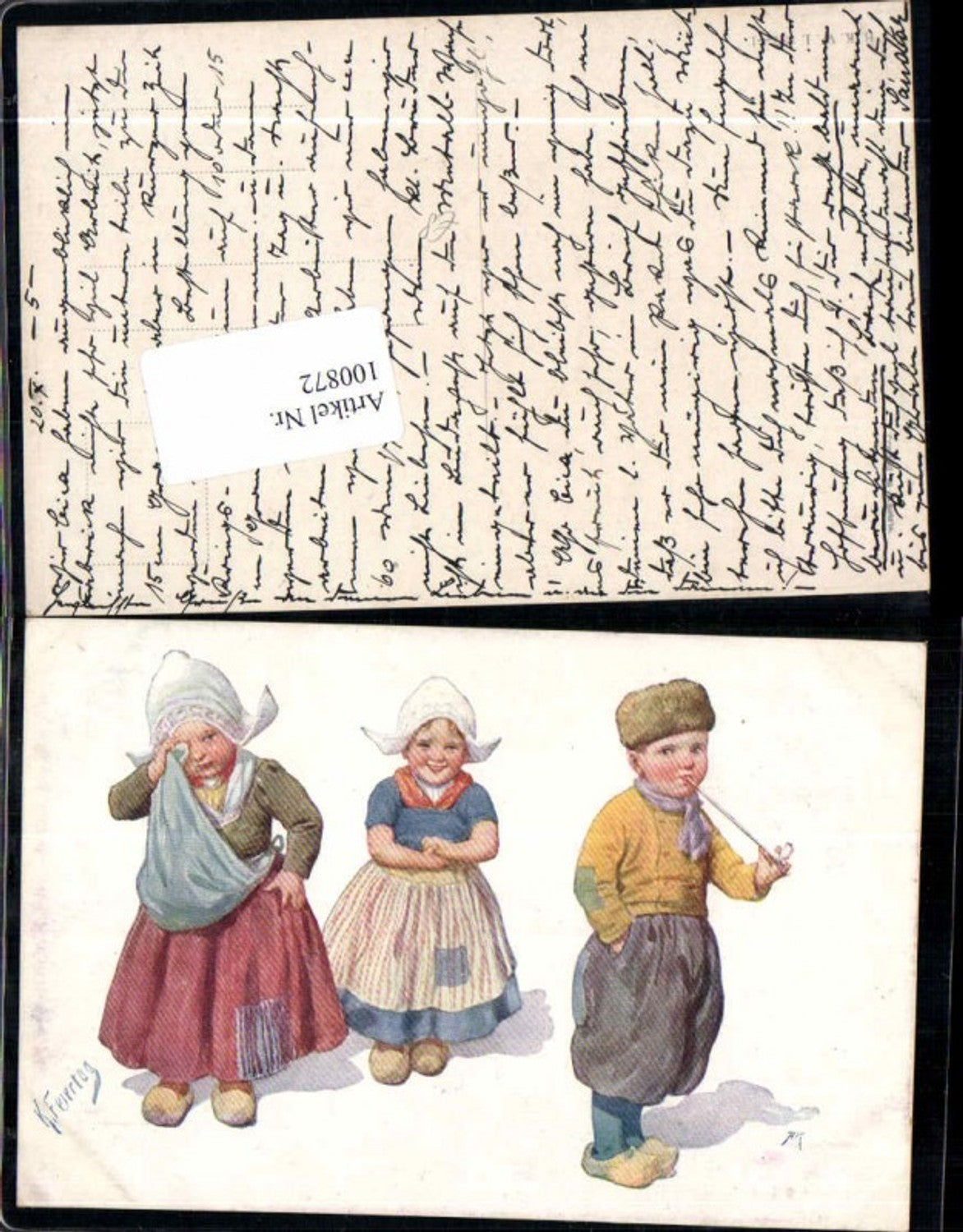 100872,Karl Feiertag Kind raucht Mädchen weint Trachten B.K.W.I 887-1