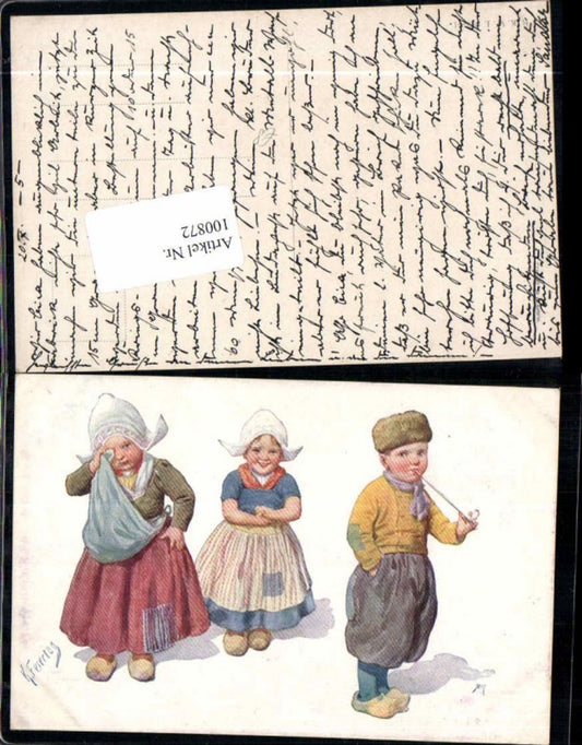 100872,Karl Feiertag Kind raucht Mädchen weint Trachten B.K.W.I 887-1