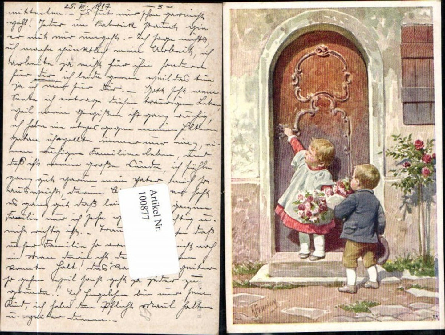 100877,Karl Feiertag Kinder Blumen Tür B.K.W.I 490-4