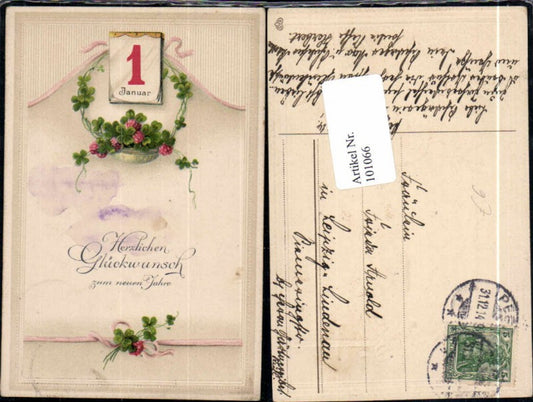 101066,EAS Präge Neujahr Klee Kleeblatt Blumen 1. Januar