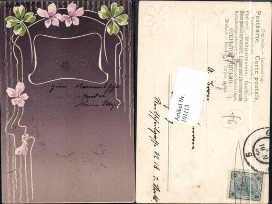 101113,Präge Neujahr Jugendstil Art Nouveau Klee Kleeblatt