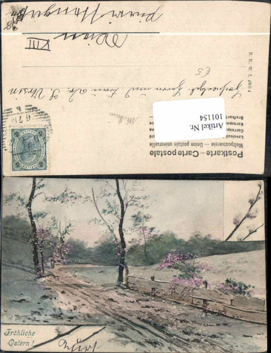 101154, Easter landscape trees forest 1905 sign Wertheim BKWI