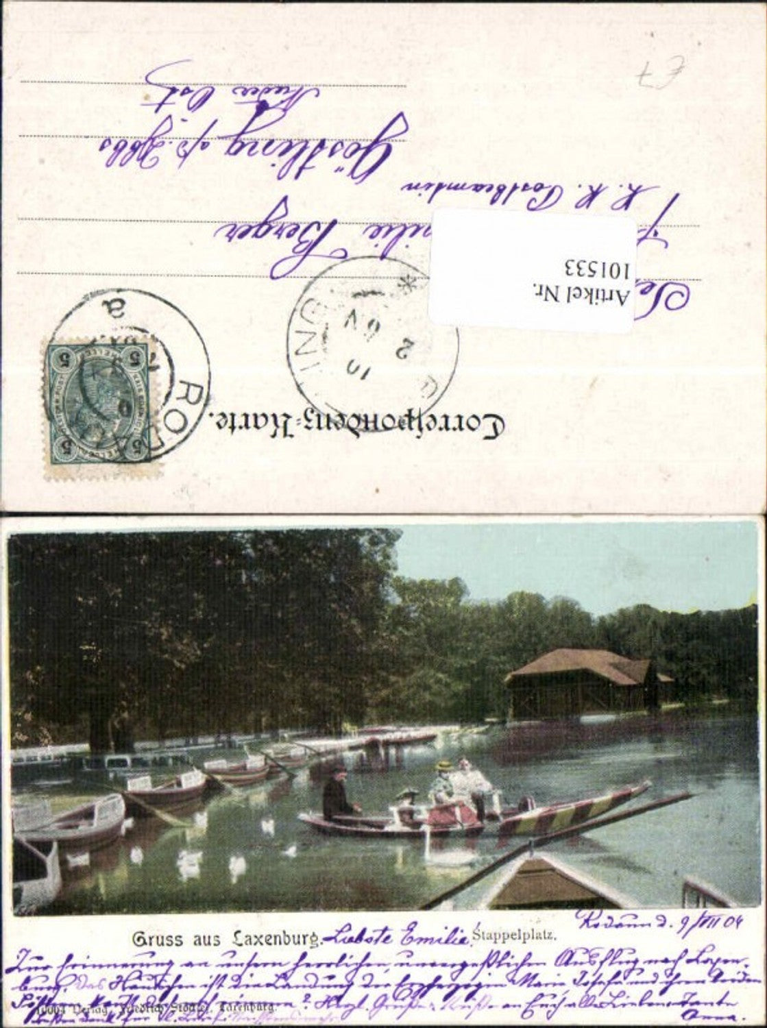 101533, Greetings from Laxenburg Franzensburg Stapelplatz Boat 1900