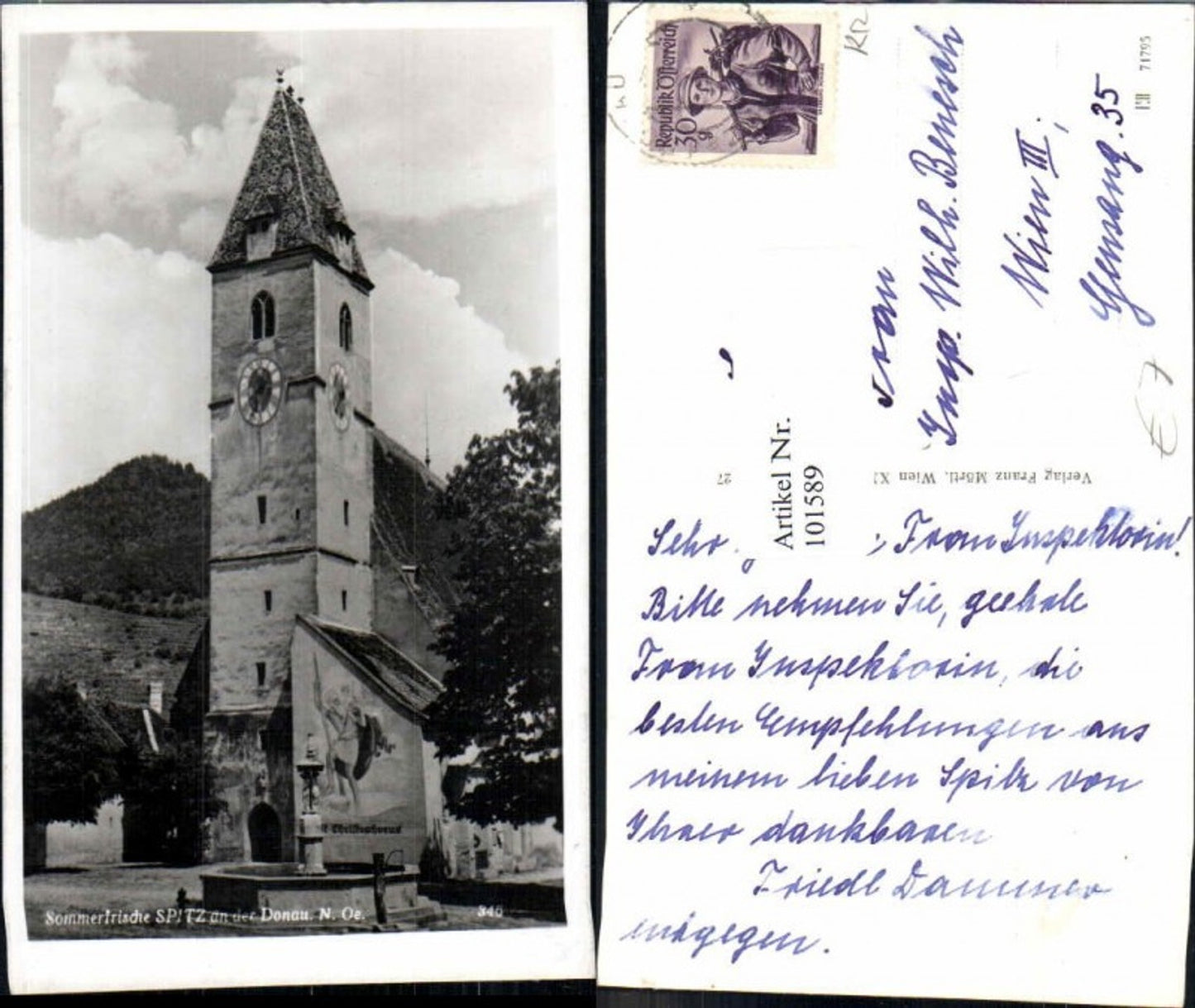 101589,Spitz a.d. Donau Kirche m. Brunnen Wachau