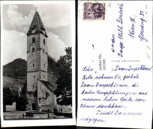 101589,Spitz a.d. Donau Kirche m. Brunnen Wachau