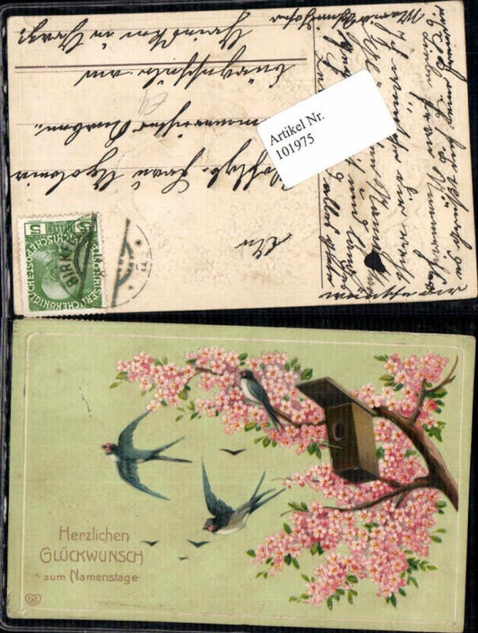101975,EAS Präge AK Vögel Vogelhaus Baum Namenstag