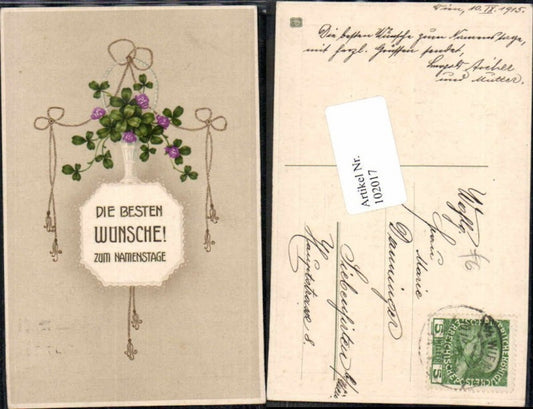 102017,Präge Namenstag Klee Kleeblätter Art Deco Jugendstil