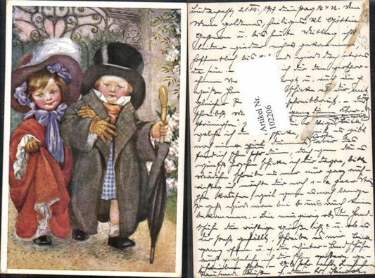 102206,Kinder in Tracht Zylinder Hut Schirm Mode Kindermode