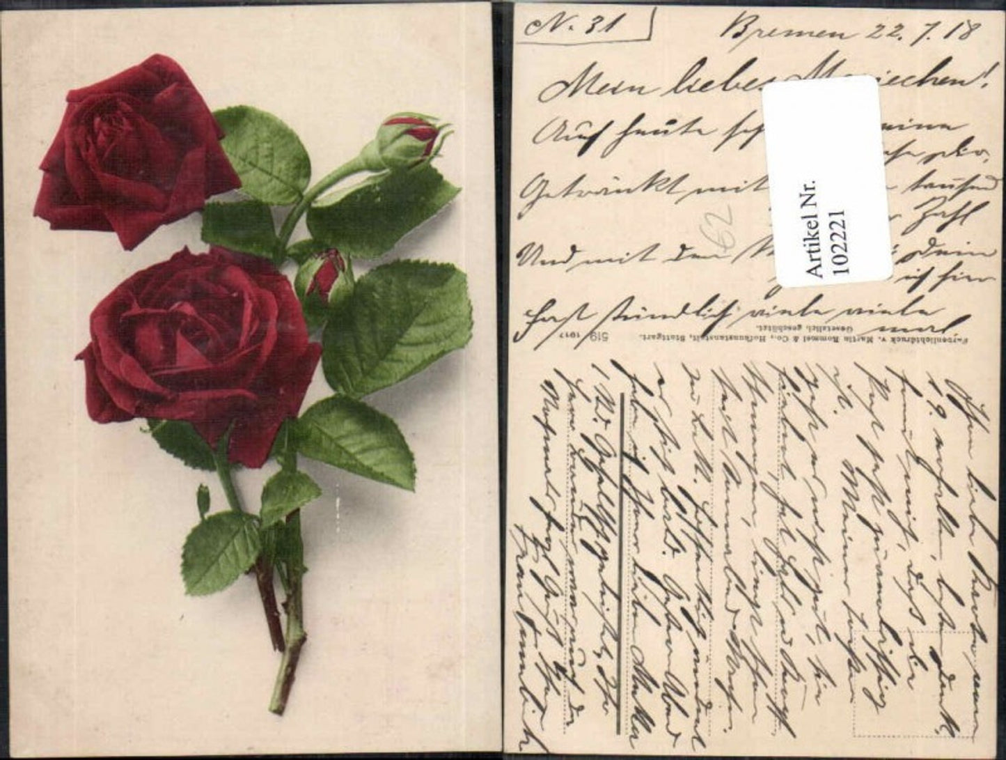 102221,Rote Rose Blume Schöne AK