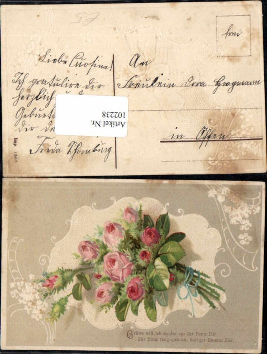 102238,Präge AK Rosen Strauss Blumen Jugendstil
