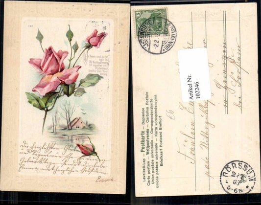 102246,Tolle Präge AK Rosen Blume m. Spruch