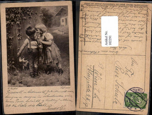 102291, C. Reichert Children with cat, apple, flowers