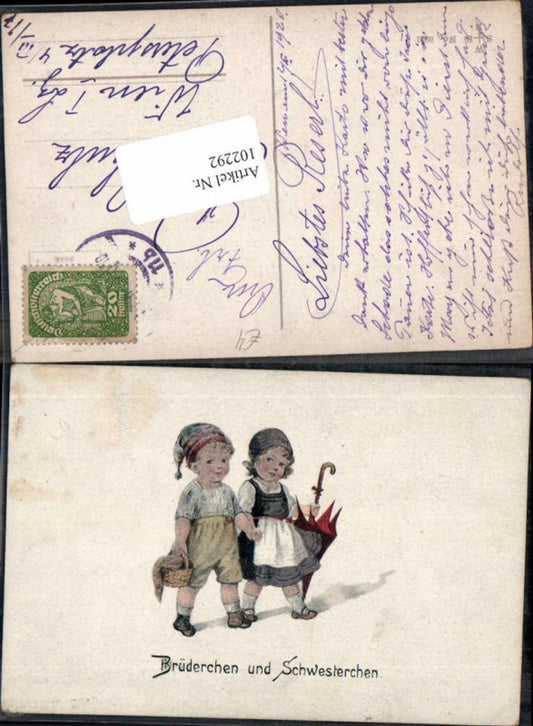 102292, Elly Frank, unsigned. Little Brother and Little Sister, Children's Umbrella