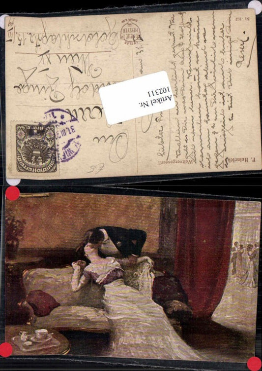 102311, F. Heinrich World-forgetful woman kisses man dress fashion kiss