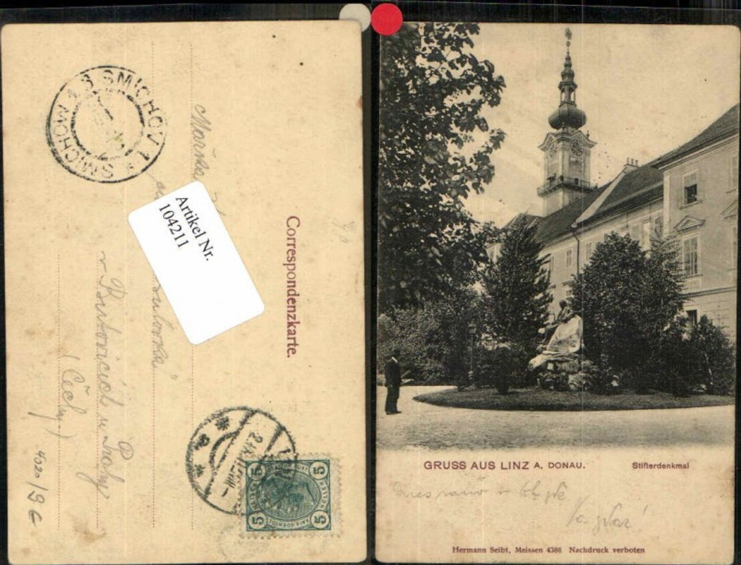 104211,Gruss aus Linz a.d. Donau Stifterdenkmal 1905