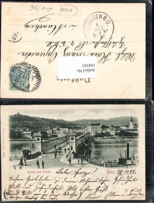 104263,Linz a.d. Donau Brücke m. Urfahr 1898