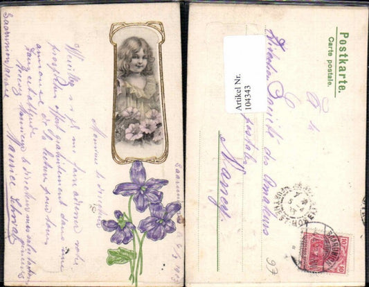 104343,Präge AK Jugendstil Kind FRau Art Deco Blume Art Nouveau