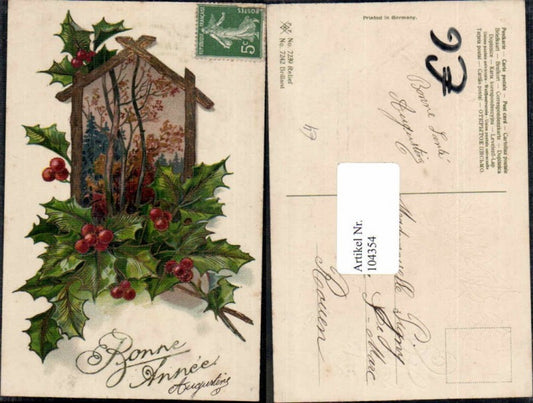 104354,Präge AK Stachelbeeren Blumen Neujahr