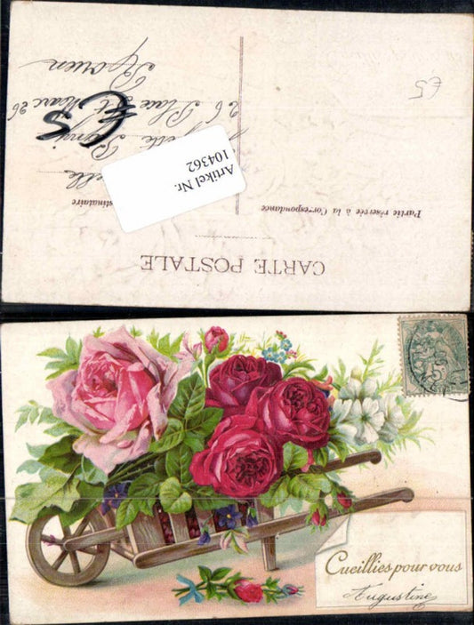 104362,Präge AK Karren Rosen Blumen Litho