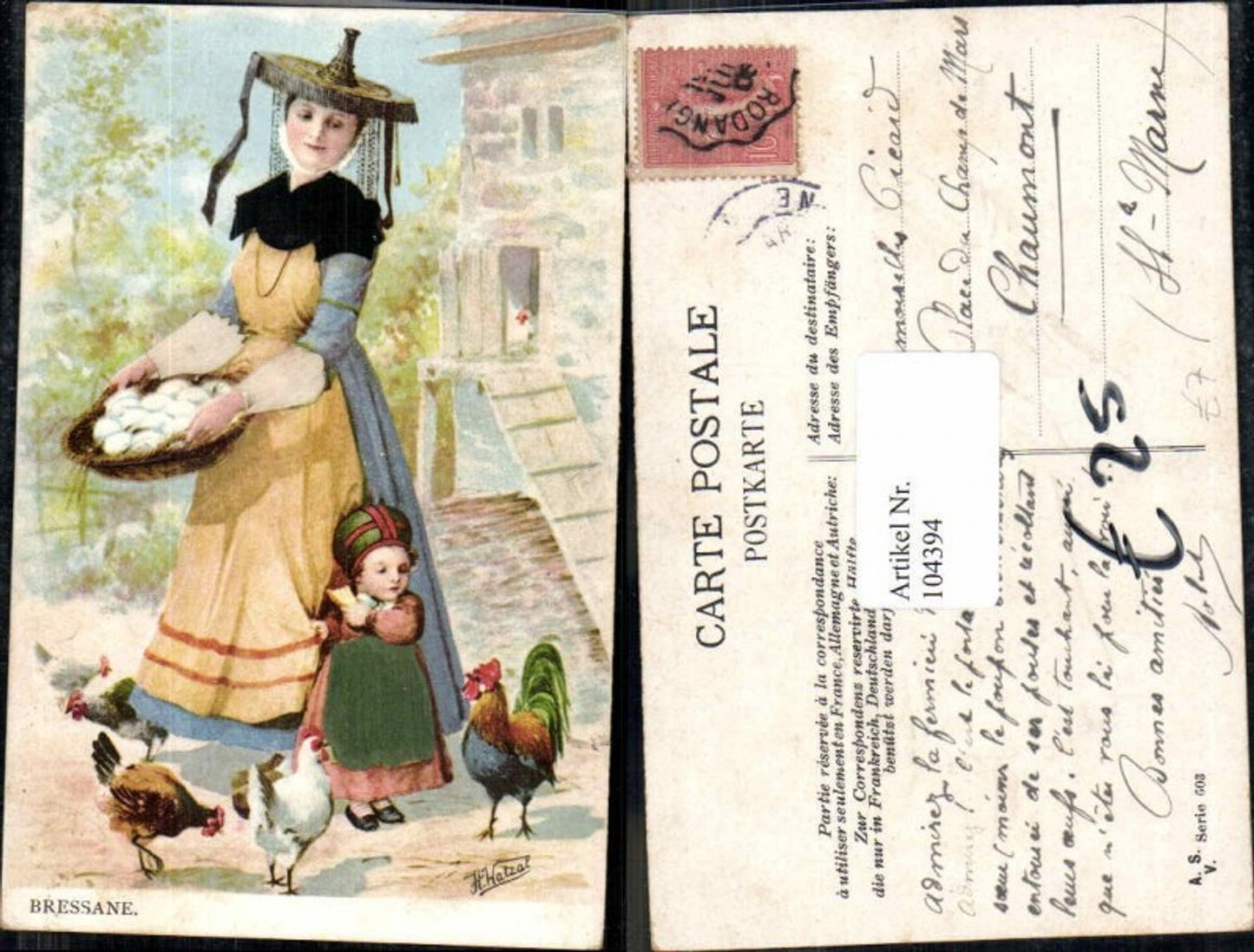 104394,Präge AK Applikation Strassburg Elsass Tracht H. Watzal sign