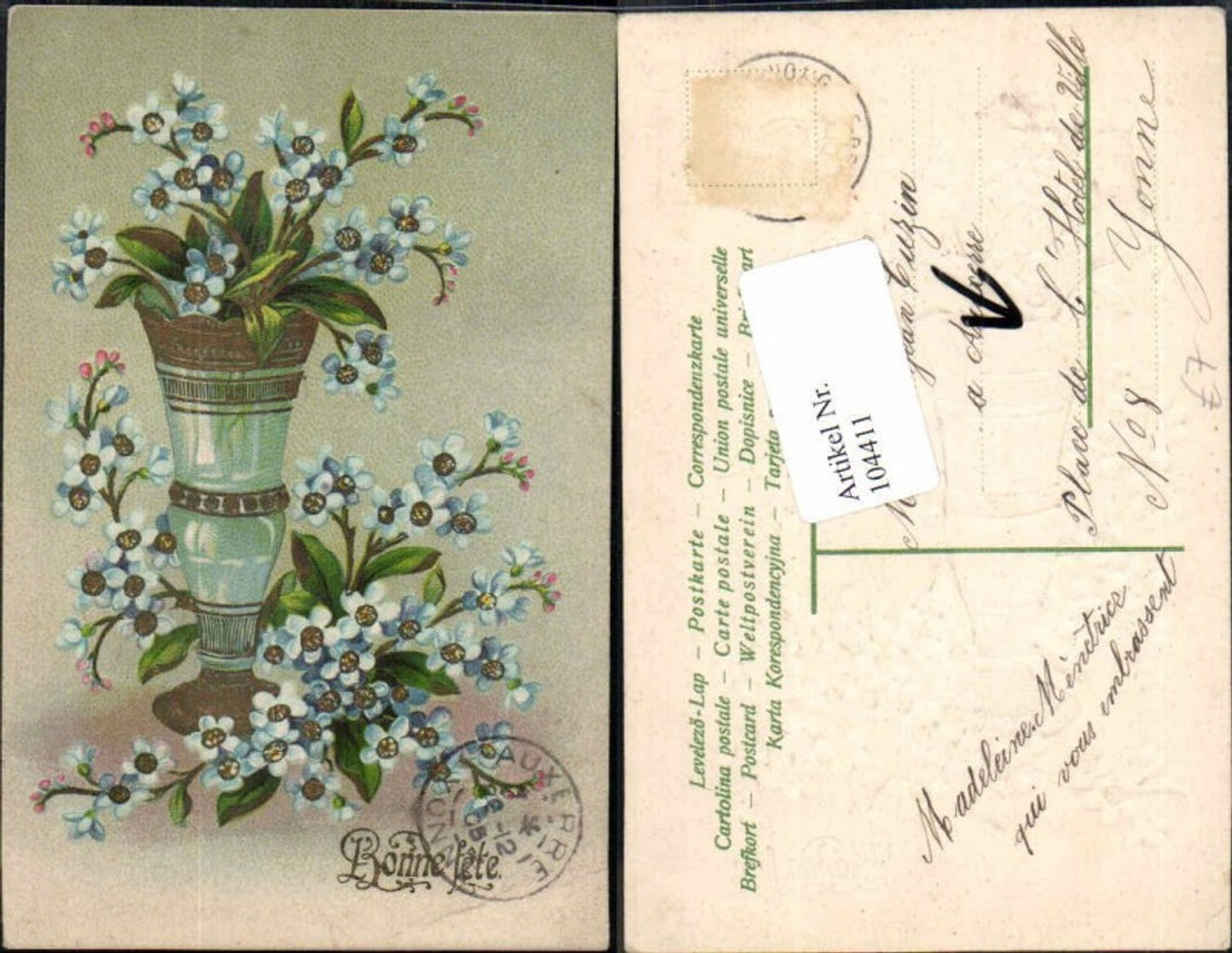 104411, embossed AK vase Art Deco floral lithograph