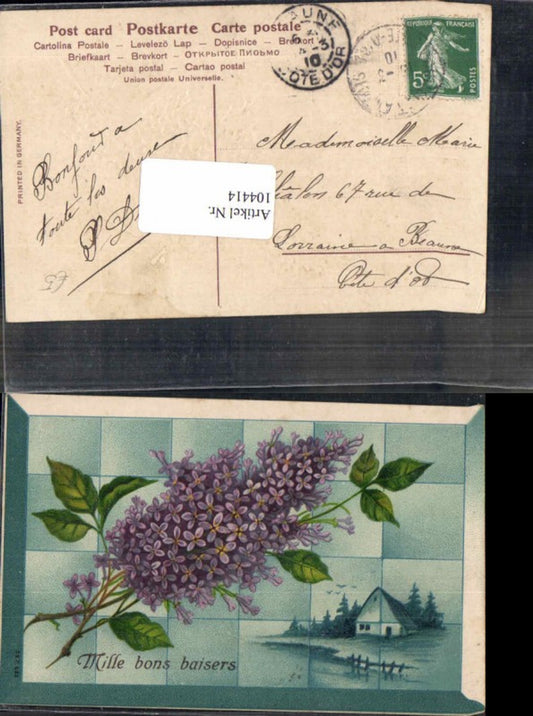 104414,Präge AK Blumen Haus Landschaft