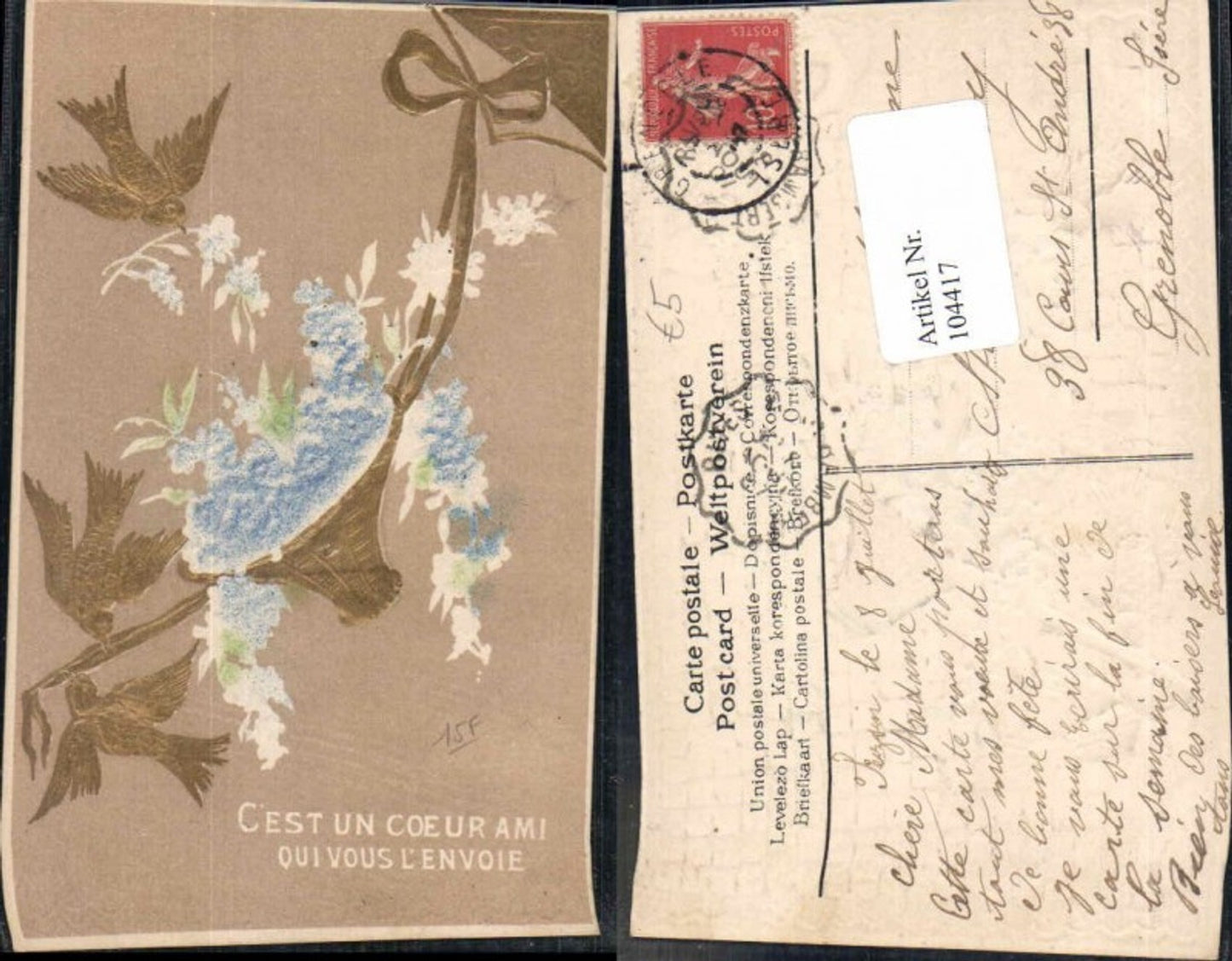 104417,Präge AK Taube Vogel Gold Druck