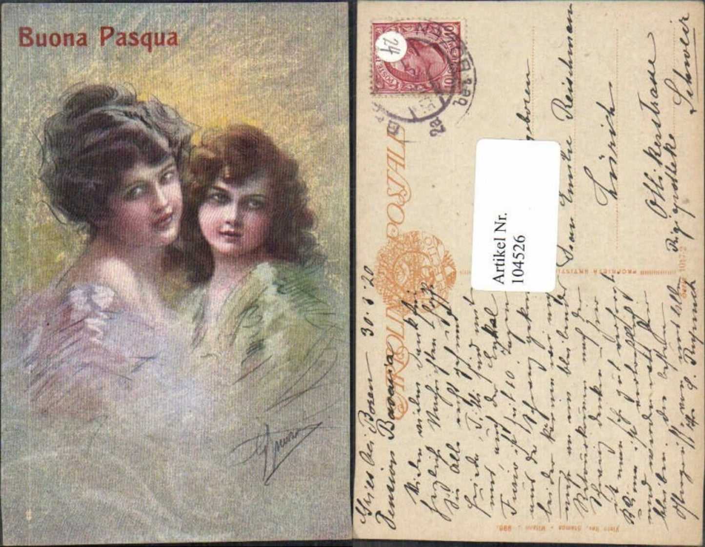 104526,Ostern Italieniesche Lünstlerkarte Jugendstil Art Deco Frauen