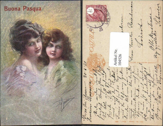 104526,Ostern Italieniesche Lünstlerkarte Jugendstil Art Deco Frauen