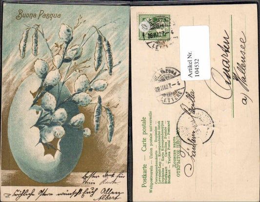 104532,Präge AK Ostern Litho Osterei Palmkätzchen 1907