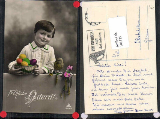104535,Ostern Junge m. Küken Ostereier Coloriert Photochemie