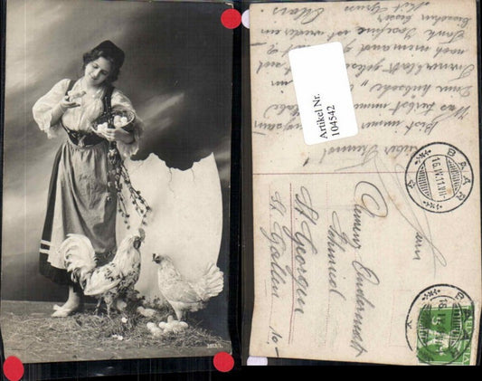 104542,Ostern Frau m. Hühner Huhn Kleid GYPSY Girl Tracht