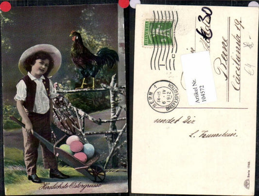 104572,Ostern Hahn Huhn Junge Karren Ostereier