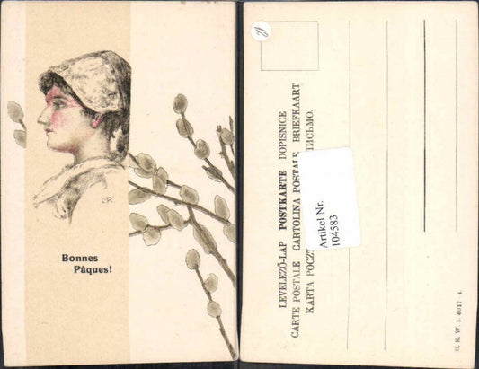 104583,Ostern Frauenportrait Frau Girl Palmkätzchen