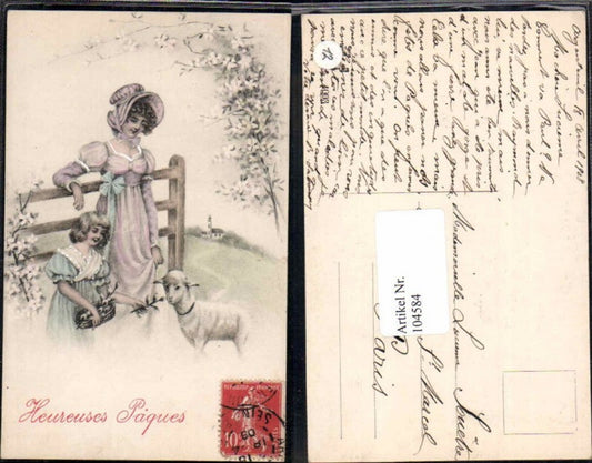 104584,Ostern Art Nouveau Jugendstil Frau Girl Schaf