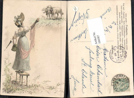 104587,Ostern Art Nouveau Jugendstil Frau Girl Schafe Kleid HUT