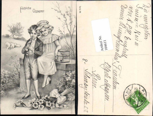 104611,Ostern Art Nouveau Jugendstil Vogelkäfig HUT Flöte