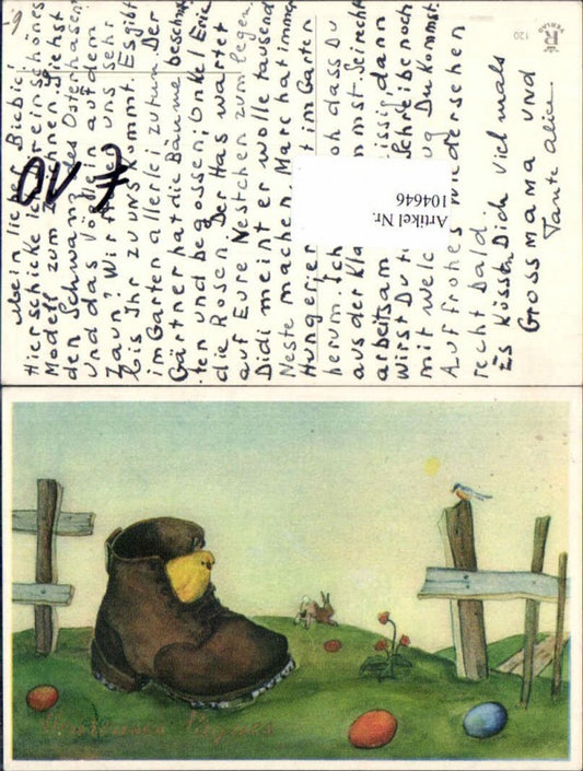 104646,Ostern Küken schaut aus Stiefel ostereier Vogel