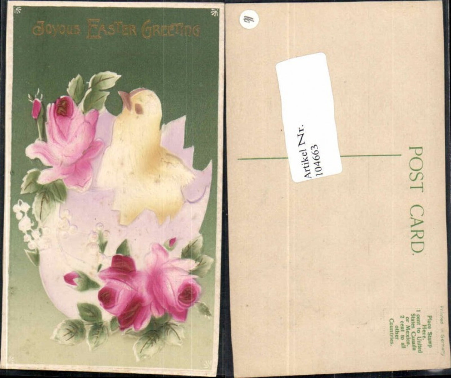 104663,Präge AK Ostern Küken Osterei Rosen Tolle Karte