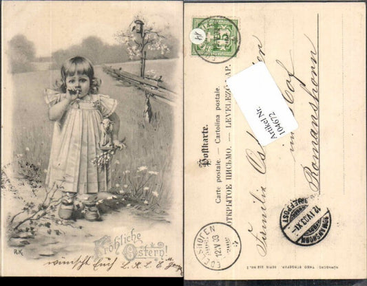 104672,Ostern Theo Stroefer 302-3 Kind Art Nouveau Hase R.K. signiert